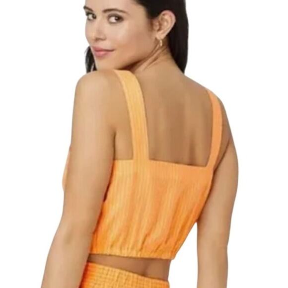 a new day MEDIUM Striped Button Detail Linen Blend Front Tie Crop Top Tank - Picture 5 of 12